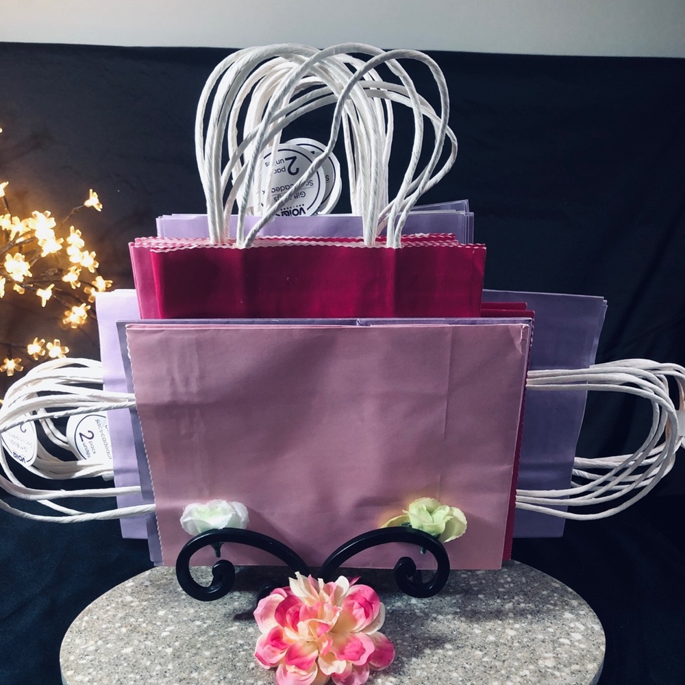 Pastel Pink Red and Lavender Gift Bag with White Twisted Handles